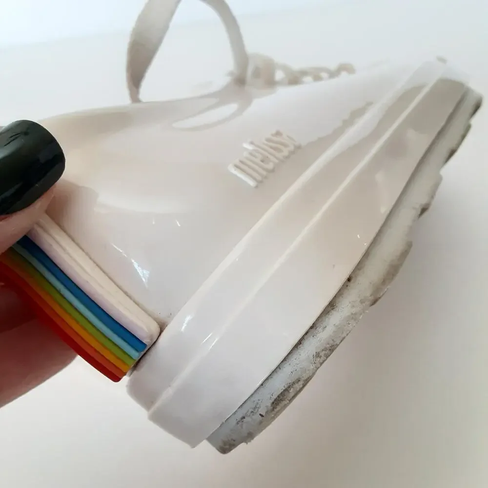 Mini Melissa White Rainbow Stripe Gel Sneakers Girls 2 Lace Up Mel by Melissa